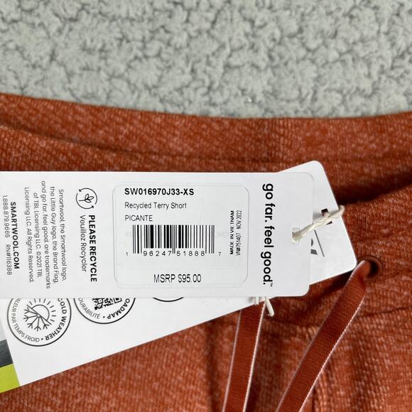 Smartwool Recycled Terry Shorts Picante Orange XS Womens Drawstring $95 - Picture 4 of 9
